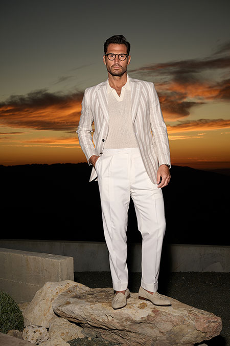 Men's Spring 2025 Lookbook                                                                                                                                                                                                                                , Ivory Long Sleeve Johnny Collar Polo Knit