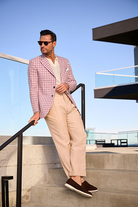 Men's Spring 2025 Lookbook                                                                                                                                                                                                                                , Pink Guncheck Linen Sport Coat