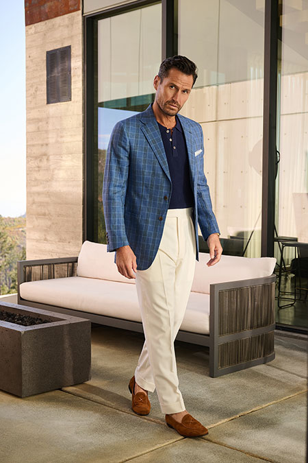 Men's Spring 2025 Lookbook                                                                                                                                                                                                                                , Blue Glen Plaid Linen Sport Coat