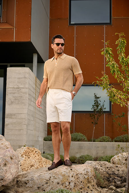 Ivory Wool Silk Linen Shorts