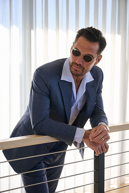 Men's Spring 2025 Lookbook                                                                                                                                                                                                                                , Blue Linen Long Sleeve Camp Shirt