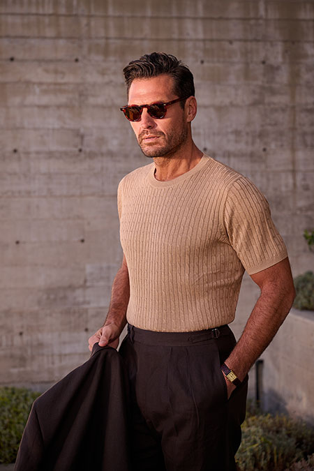 Men's Spring 2025 Lookbook                                                                                                                                                                                                                                , Camel Cable Knit Tee
