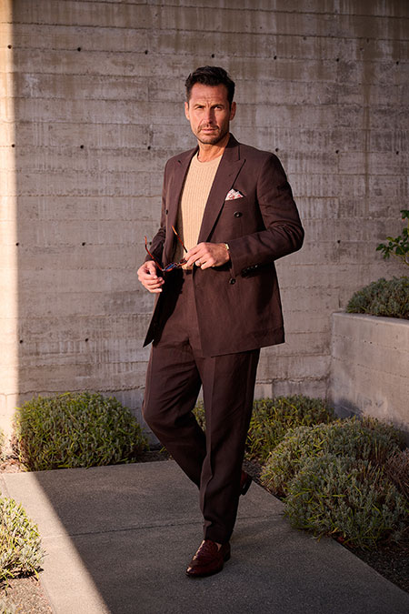 Men's Spring 2025 Lookbook                                                                                                                                                                                                                                , Brown Linen Double Breasted Suit