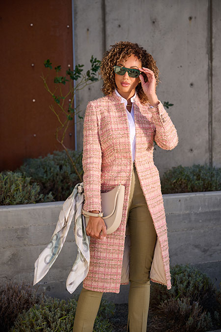 Women's Spring 2025 Lookbook                                                                                                                                                                                                                              , Apricot Tweed Jacket