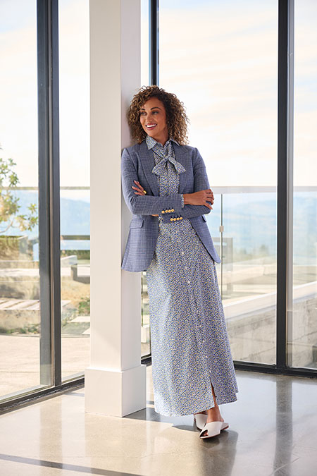 Women's Spring 2025 Lookbook                                                                                                                                                                                                                              , Blue Print Shirt Dress