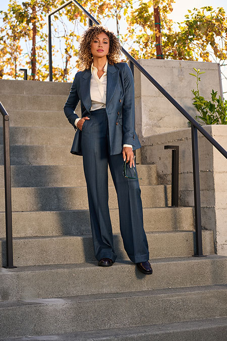 Women's Spring 2025 Lookbook                                                                                                                                                                                                                              , Forest Green Stripe Suit