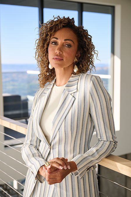 White & Blue Stripe Suit