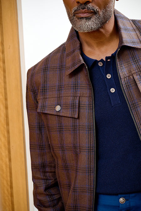 Brown Plaid Linen Trucker