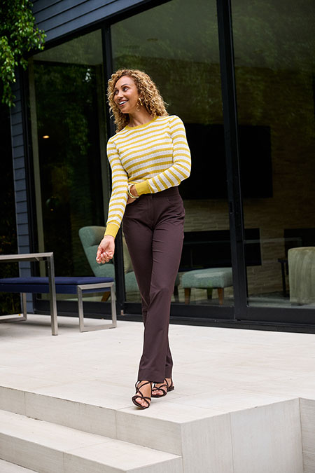 Yellow Striped Open Stitch LS Knit