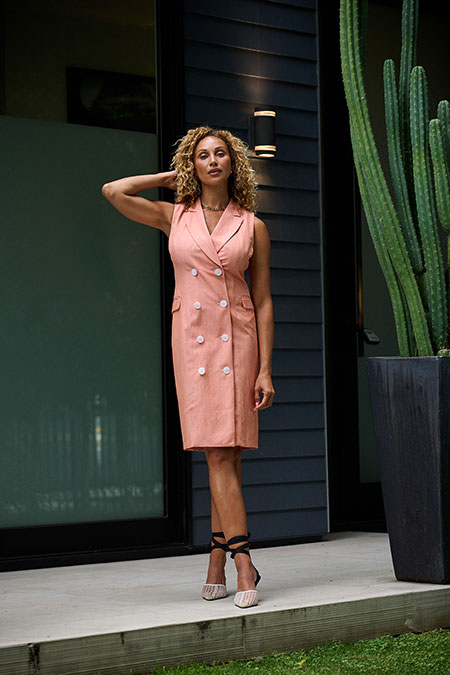 Women's Elevated Casual 2026                                                                                                                                                                                                                              , Tangerine Linen Dana Double Breasted Dress