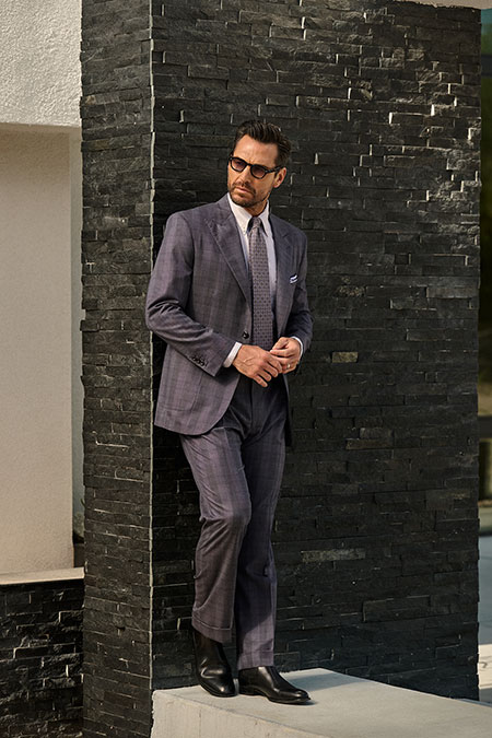 Men's FW26 Lookbook                                                                                                                                                                                                                                       , Slate Blue Split Matte Check Suit
