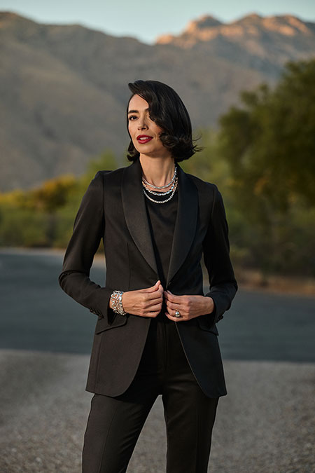 Black Sateen Tuxedo & Black Satin Blouse