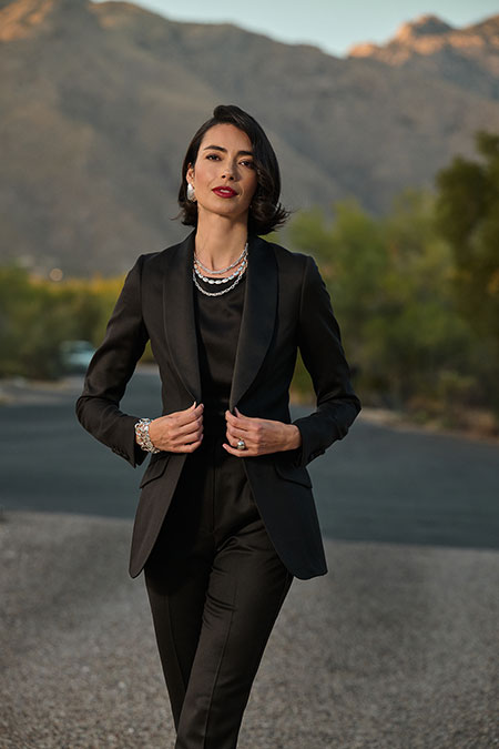 Black Sateen Tuxedo & Black Satin Blouse