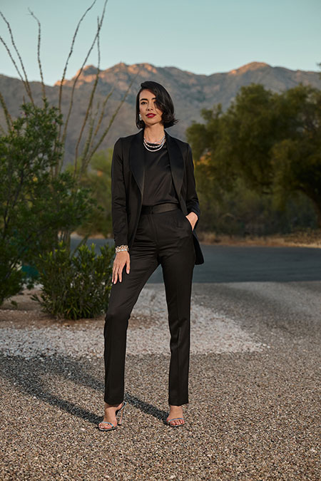 Black Sateen Tuxedo & Black Satin Blouse