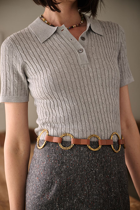 Light Gray Cable Knit Polo