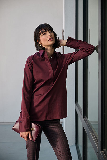 women's burgundy dress shirt Shirts | Custom Tailored inspired yoke Color:Light Taupe Short sleeve D030C SHEIN SXY Plus Size