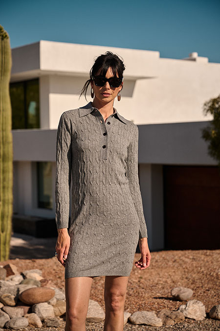 Long Sleeve Cable Dress Polo