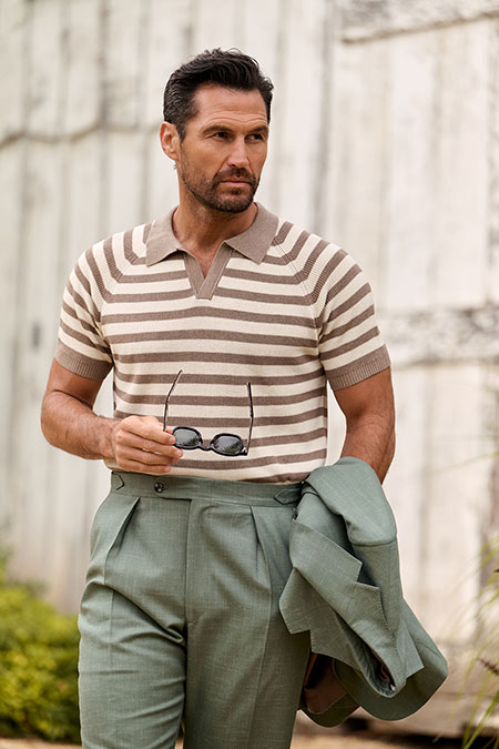 Striped Johnny Collar Knit