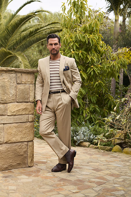 Spring Summer 26 Men's Lookbook                                                                                                                                                                                                                           , Tan Striped Knit Tee