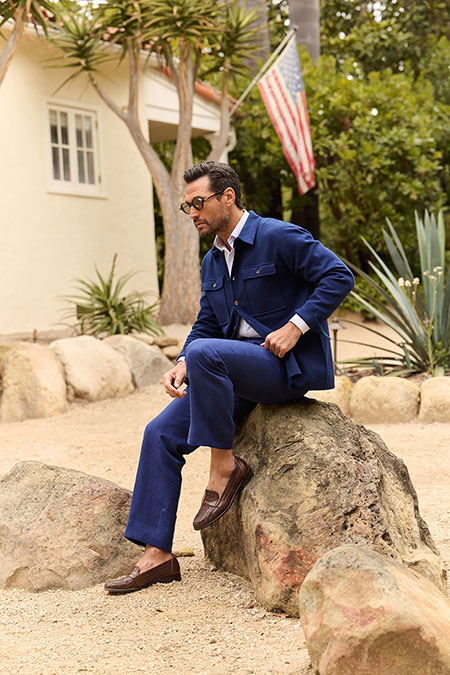 Navy Crushed Linen Trousers