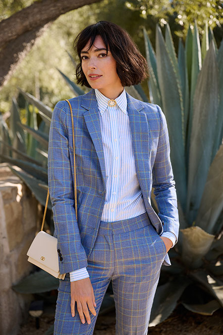 Spring Summer 26 Women's Lookbook                                                                                                                                                                                                                         , Blue & Green Striped Shirt