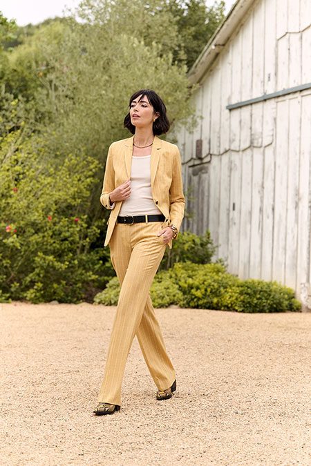Spring Summer 26 Women's Lookbook                                                                                                                                                                                                                         , Yellow Chalk Stripe Suit
