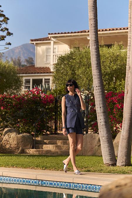 Navy Striped Daisy Shorts