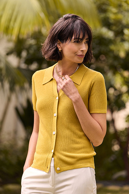 Spring Summer 26 Women's Lookbook                                                                                                                                                                                                                         , Yellow Full Button Polo