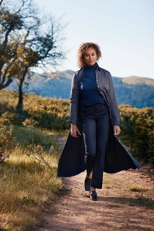 Navy Multi Stripe Long Dress Shirt