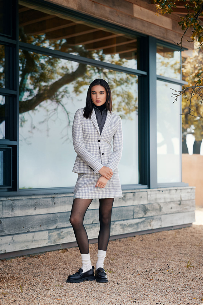 Silver Houndstooth Skirt Suit