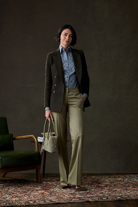 Brown Moleskin Blazer With Floral Print Shirt