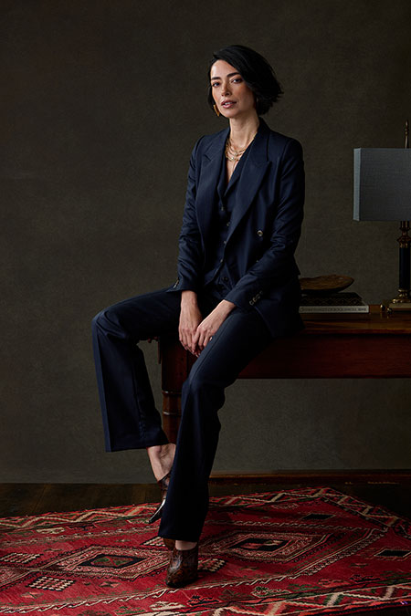 Navy & Brown Striped Suit