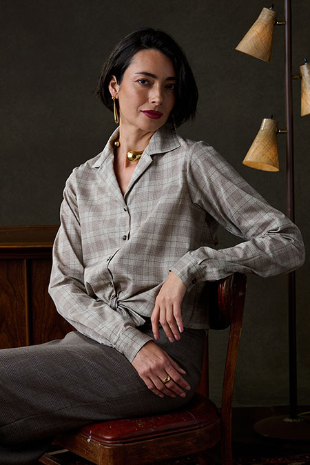 Tan Plaid Long Sleeve Camp Shirt