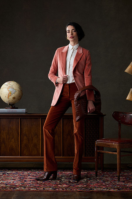 Fall/Winter 2025 Women's Lookbook                                                                                                                                                                                                                         , Peach Velvet Jacket - Holland & Sherry