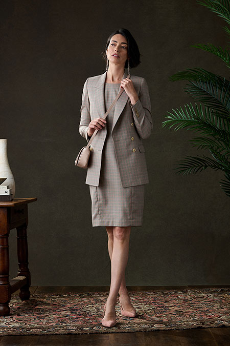 Tan & Orange Dress With Blazer