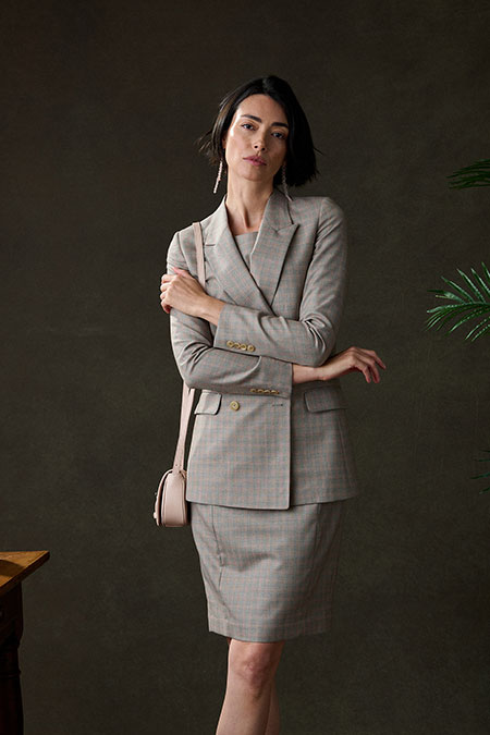 Tan & Orange Dress With Blazer