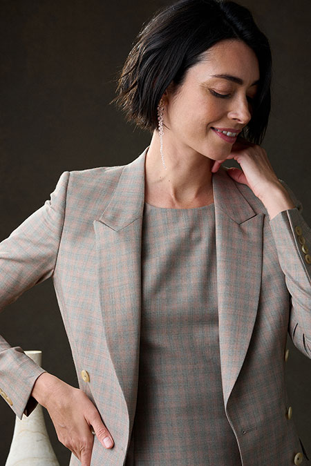 Tan & Orange Dress With Blazer