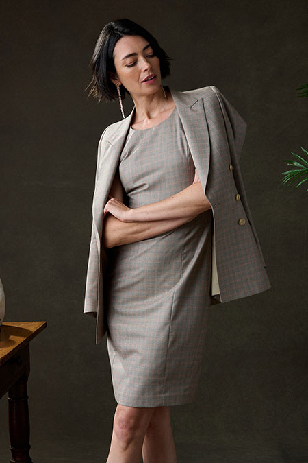 Tan & Orange Dress With Blazer