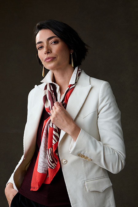 Ivory Corduroy Western Blazer With Burgundy 1/4 Zip Knit