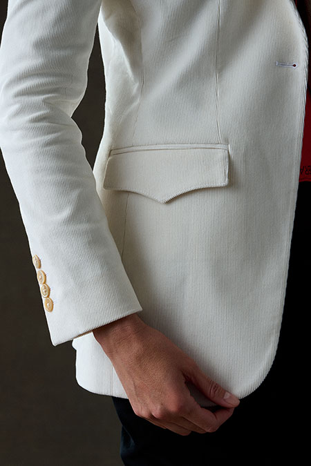 Ivory Corduroy Western Blazer With Burgundy 1/4 Zip Knit