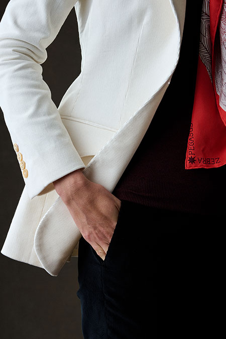 Ivory Corduroy Western Blazer With Burgundy 1/4 Zip Knit