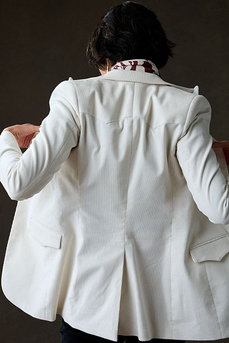 Ivory Corduroy Western Blazer With Burgundy 1/4 Zip Knit