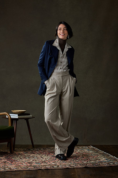 Navy Wool/Cashmere Peacoat With Tan Flannel Trouser