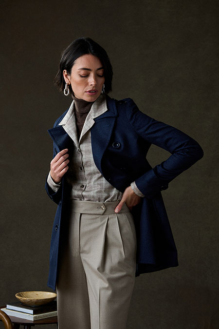 Navy Wool/Cashmere Peacoat With Tan Flannel Trouser