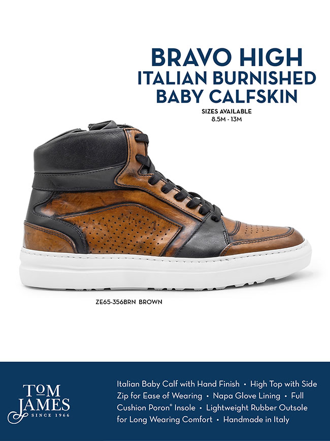                                                                                                                                                                                                                                                           , Bravo Italian Burnished Calfskin High Top Dress Sneaker